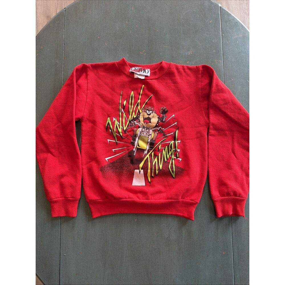 Vtg 90s Looney Tunes Taz Wild Thing Youth M 10/12 Sweatshirt Red Primo